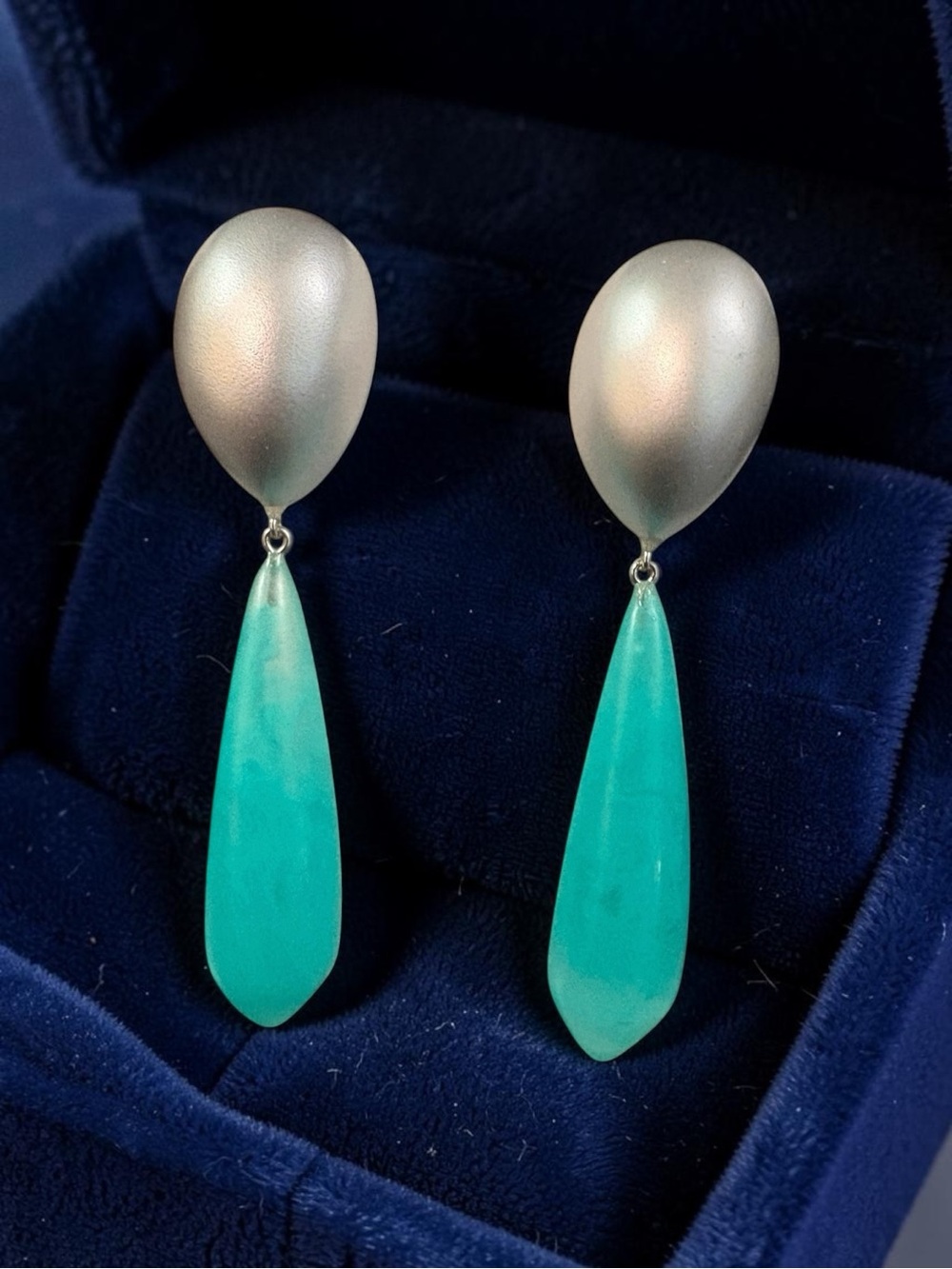 Zsiska Silver Teardrop Drop Earrings with Blue/Green Dangle